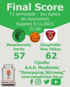 Ήττα από την Ολυμπιάδα Άνω Πόλης